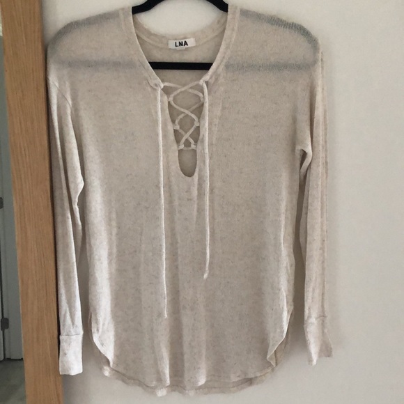 LNA Esperanza Lace-Up Pullover Sweater- Heather Colour - Picture 3 of 9